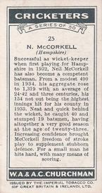 1936 Churchman's Cricketers #25 Neil McCorkell Back