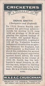 1936 Churchman's Cricketers #39 Denis Smith Back