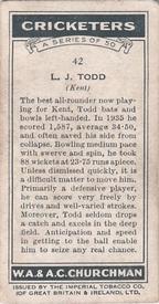 1936 Churchman's Cricketers #42 Leslie Todd Back
