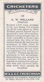 1936 Churchman's Cricketers #48 Arthur Wellard Back