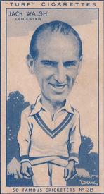 1950 Carreras Cigarettes 50 Famous Cricketers #38 Jack Walsh Front