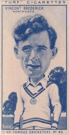 1950 Carreras Cigarettes 50 Famous Cricketers #45 Vincent Broderick Front