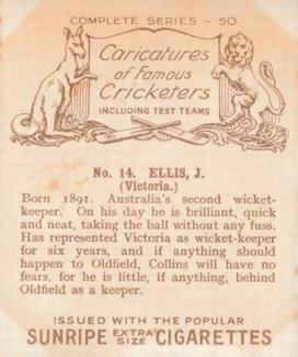 1926 R & J Hill Caricatures Of Famous Cricketers (Large) #14 Jack Ellis Back