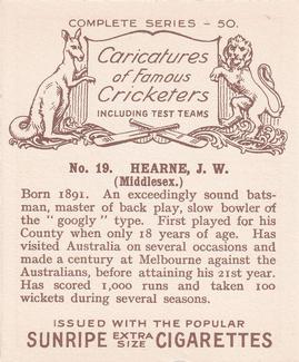 1926 R & J Hill Caricatures Of Famous Cricketers (Large) #19 John Hearne Back