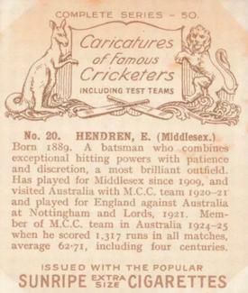 1926 R & J Hill Caricatures Of Famous Cricketers (Large) #20 Patsy Hendren Back
