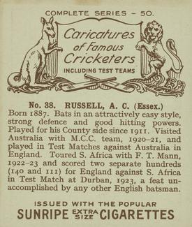 1926 R & J Hill Caricatures Of Famous Cricketers (Large) #38 Jack Russell Back