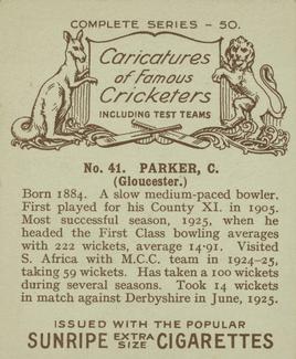 1926 R & J Hill Caricatures Of Famous Cricketers (Large) #41 Charlie Parker Back