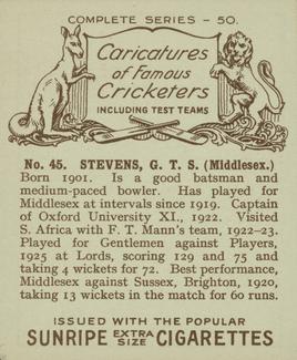 1926 R & J Hill Caricatures Of Famous Cricketers (Large) #45 Greville Stevens Back