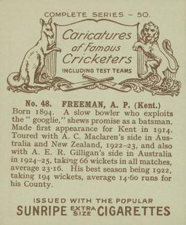 1926 R & J Hill Caricatures Of Famous Cricketers (Large) #48 Alfred Freeman Back