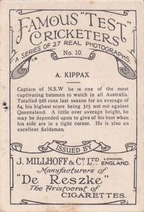 1928 J.Millhoff & Co Famous Test Cricketers (Large) #10 Alan Kippax Back