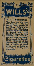 1903 Wills's Cricketers #2 Bernard Bosanquet Back