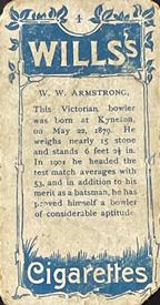 1903 Wills's Cricketers #4 Warwick Armstrong Back