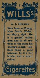 1903 Wills's Cricketers #7 Bert Hopkins Back