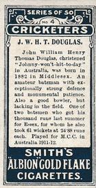 1912 F & J Smith Series Of 50 Cricketers #4 Johnny Douglas Back