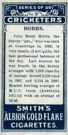 1912 F & J Smith Series Of 50 Cricketers #9 Jack Hobbs Back