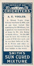1912 F & J Smith Series Of 50 Cricketers #14 Bert Vogler Back