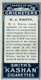 1912 F & J Smith Series Of 50 Cricketers #20 Bill Whitty Back