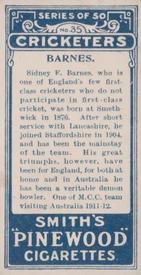 1912 F & J Smith Series Of 50 Cricketers #35 Sydney Barnes Back