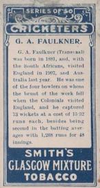 1912 F & J Smith Series Of 50 Cricketers #36 Aubrey Faulkner Back