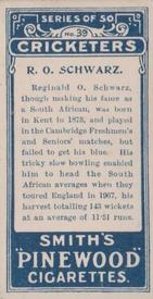 1912 F & J Smith Series Of 50 Cricketers #39 Reggie Schwarz Back