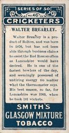 1912 F & J Smith Series Of 50 Cricketers #46 Walter Brearley Back
