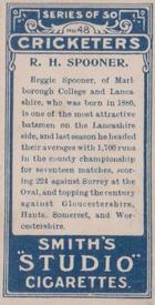 1912 F & J Smith Series Of 50 Cricketers #48 Reggie Spooner Back