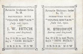 1922 Amalgamated Press Young Britain Favourite Cricketers - Uncut Pairs #17/18 H. Strudwick / J.W. Hitch Back