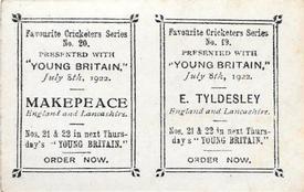 1922 Amalgamated Press Young Britain Favourite Cricketers - Uncut Pairs #19/20 E. Tyldesley / Makepeace Back