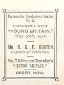 1922 Amalgamated Press Young Britain Favourite Cricketers #5 David Burton Back