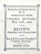 1922 Amalgamated Press Young Britain Favourite Cricketers #8 George Brown Back