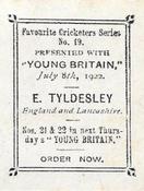 1922 Amalgamated Press Young Britain Favourite Cricketers #19 Ernest Tyldesley Back