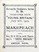 1922 Amalgamated Press Young Britain Favourite Cricketers #20 Joseph Makepeace Back