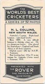 1926 D.C.Thompson The Worlds Best Cricketers (Rover) #3 Herbie Collins Back