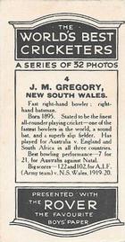 1926 D.C.Thompson The Worlds Best Cricketers (Rover) #4 Jack Gregory Back