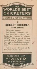 1926 D.C.Thompson The Worlds Best Cricketers (Rover) #5 Herbert Sutcliffe Back