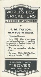 1926 D.C.Thompson The Worlds Best Cricketers (Rover) #7 Johnny Taylor Back