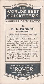 1926 D.C.Thompson The Worlds Best Cricketers (Rover) #8 Hunter Hendry Back