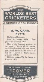 1926 D.C.Thompson The Worlds Best Cricketers (Rover) #9 Arthur Carr Back