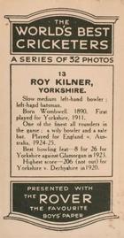 1926 D.C.Thompson The Worlds Best Cricketers (Rover) #13 Roy Kilner Back