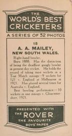 1926 D.C.Thompson The Worlds Best Cricketers (Rover) #15 Arthur Mailey Back