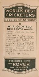 1926 D.C.Thompson The Worlds Best Cricketers (Rover) #16 Bert Oldfield Back