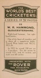 1926 D.C.Thompson The Worlds Best Cricketers (Rover) #22 Wally Hammond Back