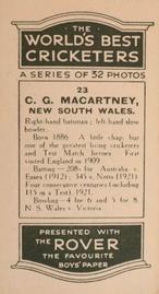1926 D.C.Thompson The Worlds Best Cricketers (Rover) #23 Charlie Macartney Back