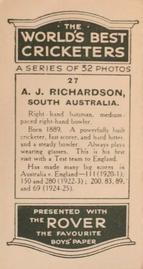 1926 D.C.Thompson The Worlds Best Cricketers (Rover) #27 Arthur Richardson Back