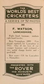 1926 D.C.Thompson The Worlds Best Cricketers (Rover) #30 Frank Watson Back
