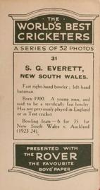 1926 D.C.Thompson The Worlds Best Cricketers (Rover) #31 Sam Everett Back