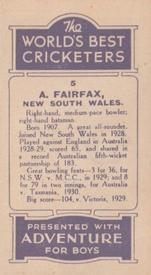 1930 D.C.Thompson The World's Best Cricketers (Adventure) #5 Alan Fairfax Back