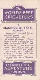 1930 D.C.Thompson The World's Best Cricketers (Adventure) #8 Maurice Tate Back