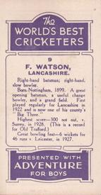 1930 D.C.Thompson The World's Best Cricketers (Adventure) #9 Frank Watson Back
