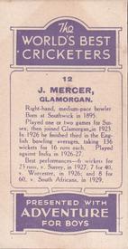 1930 D.C.Thompson The World's Best Cricketers (Adventure) #12 Jack Mercer Back